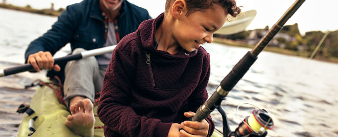 Father and son in boat fishing